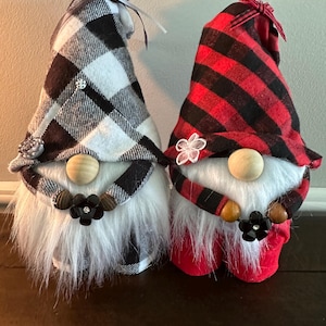 Buffalo plaid Gnomes - Black and White - Red and Black