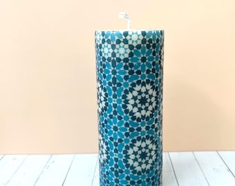 Blue Geometric Candle