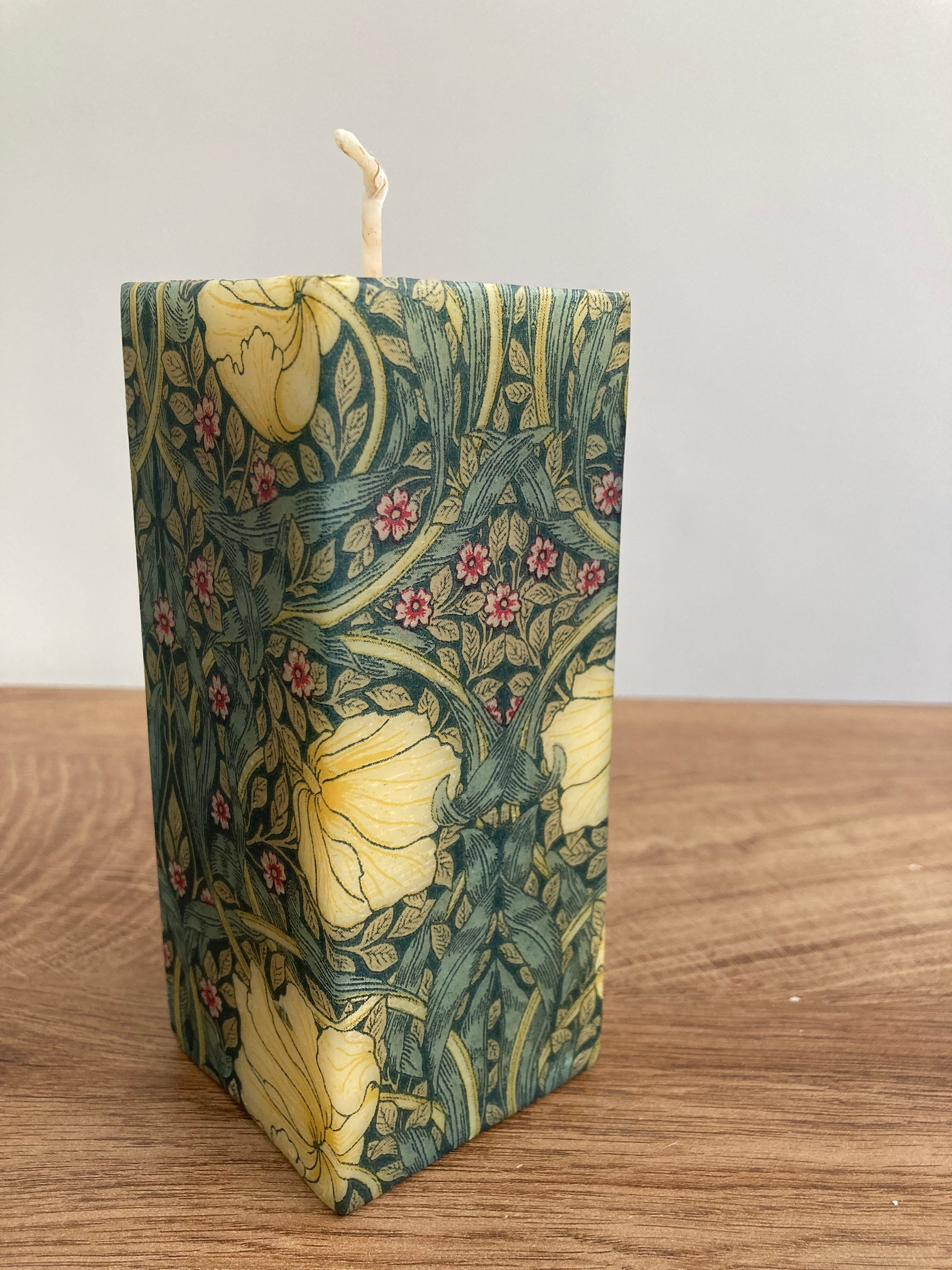 William Morris Theme Beeswax Pillar Candle