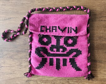 smiling jaguar huachuma san pedro symbol bag from chavin de huantar medicine bag handwoven 31x31cm