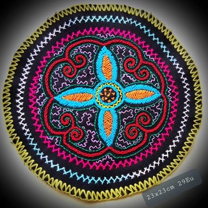 bloemenmandala shipibo icaros jungle geborduurde ronde patch 23 x 23 inch