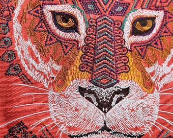 jaguar handstitched medicine bag mandala peyote cactus bright colors patterns ceremonial salmon pink