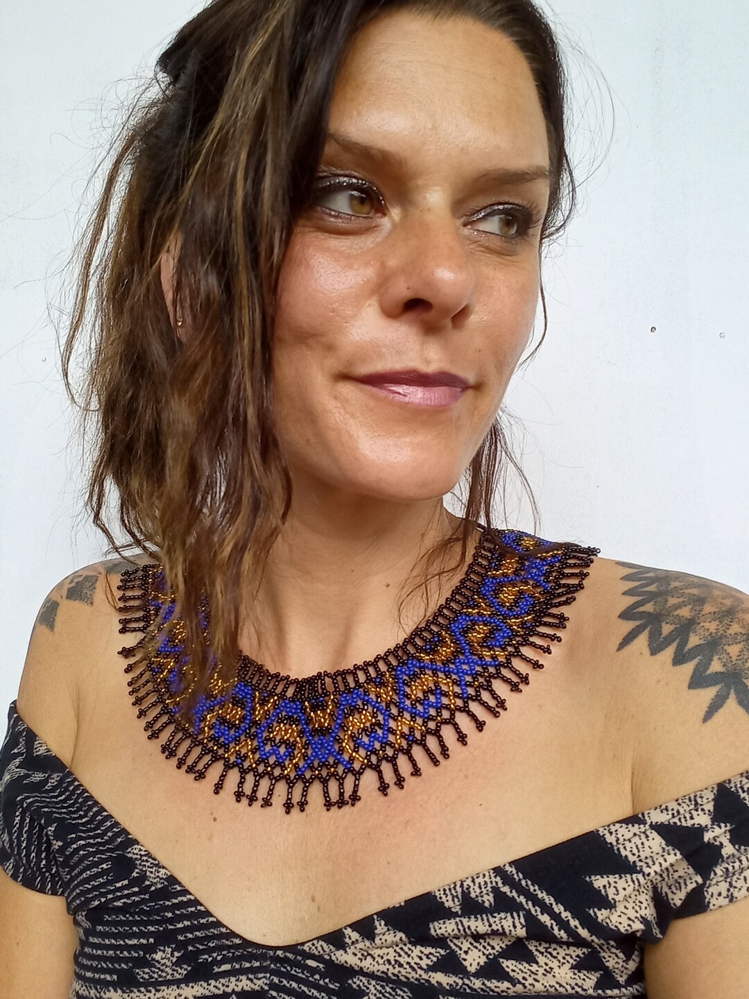 Tribal Jewelry Shipibo Beads Set Necklace Bracelet Feathers Flowers