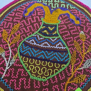 ayahuasca snake magic cup embroided patch on brown 23x23cm