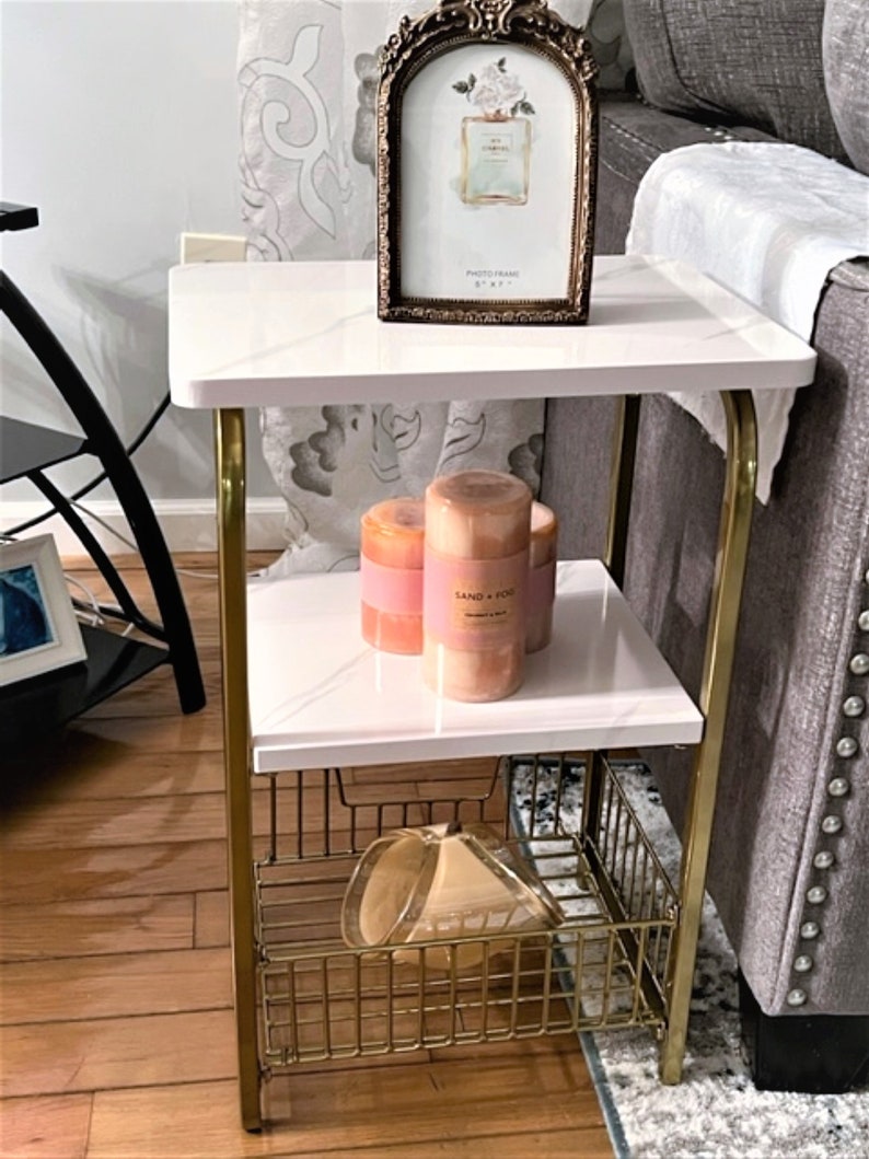 Side End Table With Storage Gold Color Metal Frame for Etsy