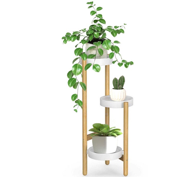 Bamboo Plant Stand Assembled Robeet 3 Tier Tall Plant Display Rack with Tray Flower Pot Holder Fit Pots in Varied Sizes for Indoor Outdoor