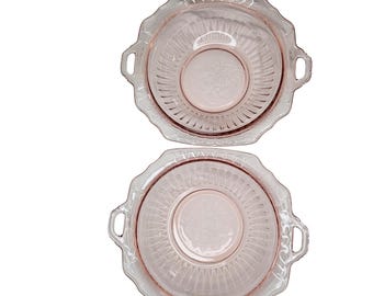 Juego de 2 cuencos para servir de vidrio rosa estilo Depression Glass Rose Mayfair de Federal Glass
