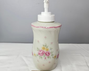 Vintage Japan Porcelain Floral Soap Lotion Dispenser Pink Roses Scalloped Cream