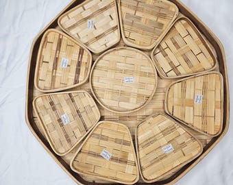 Bandeja de servir octogonal de bambú tejido a mano, 10 piezas, para aperitivos, Filipinas