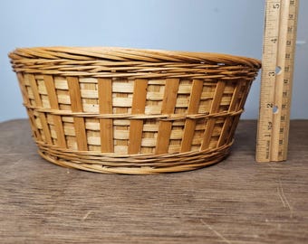 Cesta redonda vintage de bambú tejido natural estilo boho rústico para frutas de 8,5 pulgadas.