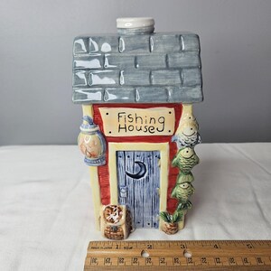 Certified International Susan Winget Soap Lotion Dispenser Fishing House 7" Vtg