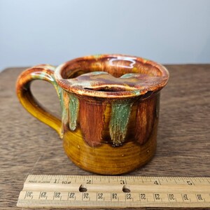 Dryden Pottery originele snormok LINKS VTG handgemaakt bruingroen druppelglazuur