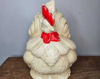 VTG keramische koektrommel haan gebroken wit rood boerderij keuken decor NW Mark