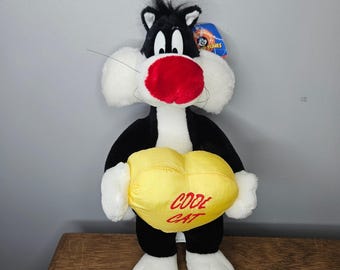 Vintage 1998 Looney Tunes Sylvester Cool Cat Plush Play-By-Play Heart 12 Inch
