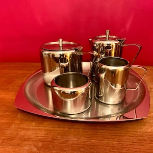 Vintage Stainless Steel Tudor Knight 18/10 5 piece Tea Set retro stainless steel set made in England Tea set
