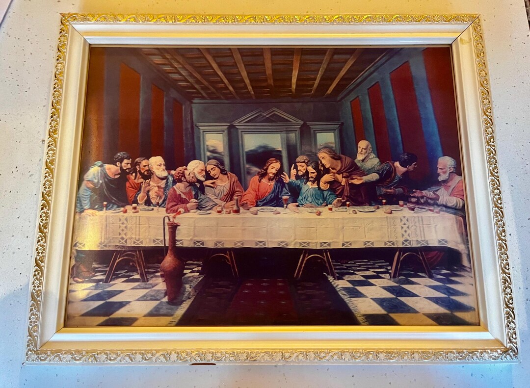 Lenticular Last Supper 3D Religious Wall Art Gold White 70s Frame Jesus ...