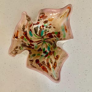Vintage Murano Italy Free Form Multi Color Murrine Cane Silver Leaf Inclusions Triple Cased Art Glass Bowl Candy Dish