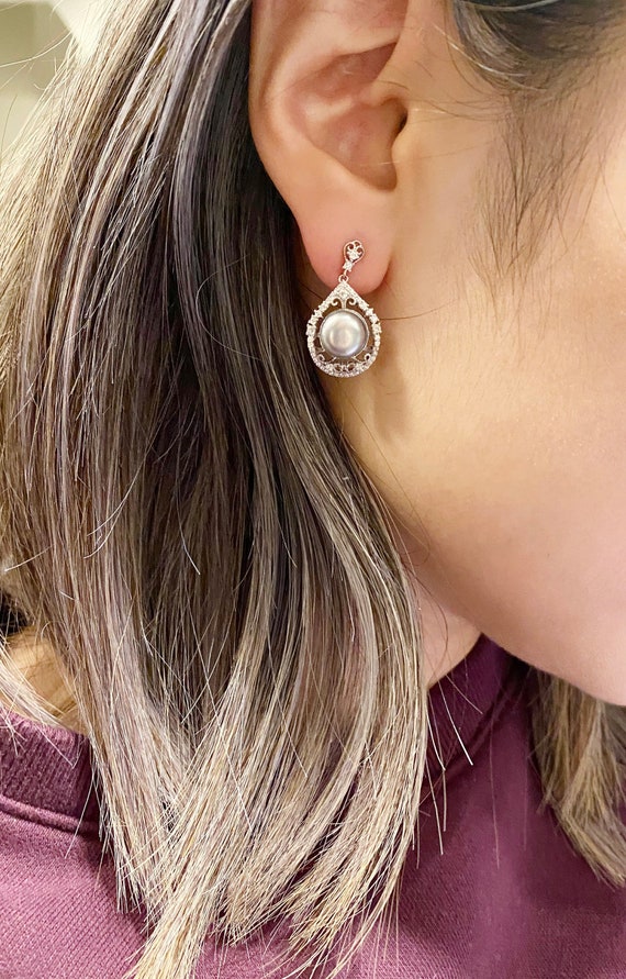 Boucles D'oreilles Anciennes En Argent Massif Avec Perles Et Pierres - Occasion