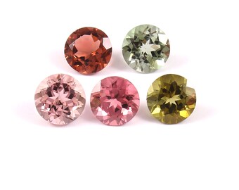 Lote de 5 piezas de piedras preciosas de turmalina natural, turmalina multicolor de corte redondo de 7 mm, la mejor calidad, lupa, piedras de corte de turmalina limpias, piedras preciosas sueltas