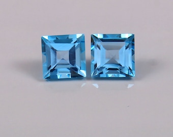 AAA+ Swiss Blue Topaz 2 pcs pair 7mm Squre Shape 100% Natural 4.30cts  Loose Swiss Blue Topaz  Cut Stone Gemstone