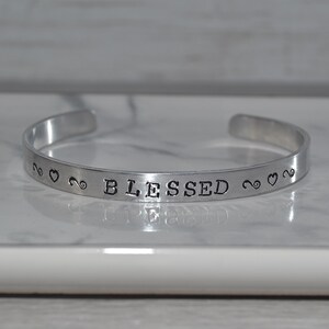 Blessed - Handmade Christian Stamped Adjustable Cuff Bracelet, Christian Gift