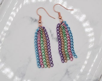 Handmade Rainbow Chain Fringe Earrings