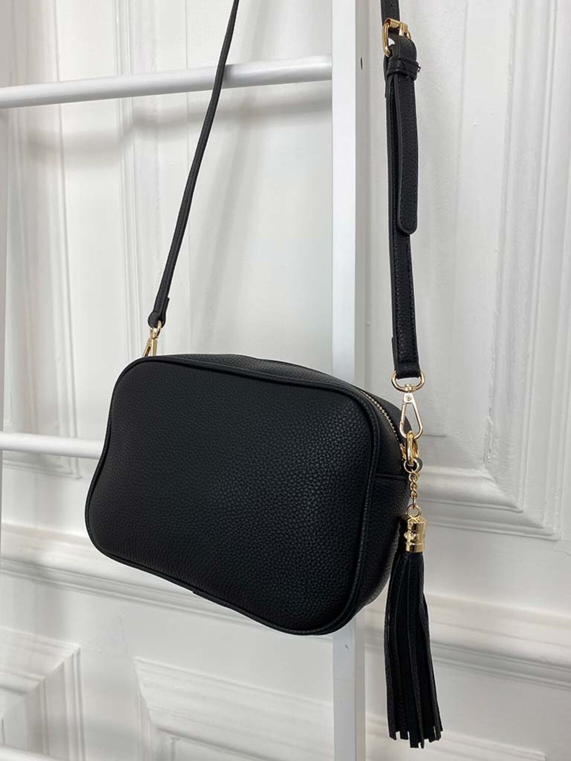 Cross Body Camera Bag in Black Soft Vegan Leather With Wide Etsy UK