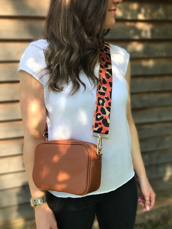 Cross Body Vegan Leather Camera Bag in Tan With Funky Orange | Etsy