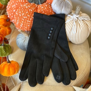 Stylish Soft Suede Touch Screen Button Gloves in Black, Fleeced inside, Lovely Gift for her, Come Beautifully Gift Wrapped, One Size