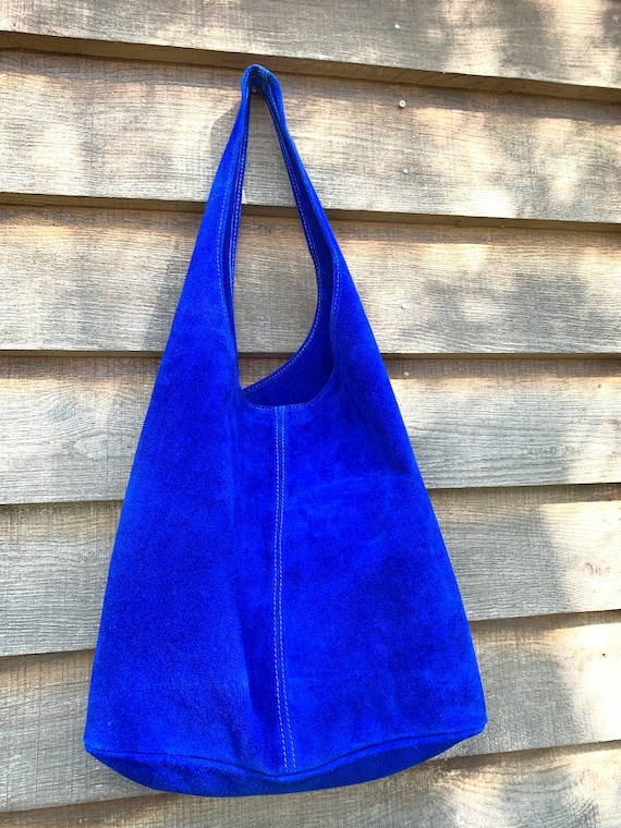 Real Suede Cobalt Blue Slouchy Style Bag Made in Italy Eye Catching Statement Handbag Etsy