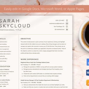 Professional Resume Template - CV Template Word - Resume Template Google Docs - Resume and Cover Letter Template - Digital Download