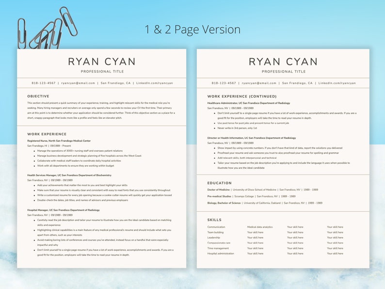 CV Template Professional - Professional Resume Template - Google Docs ...
