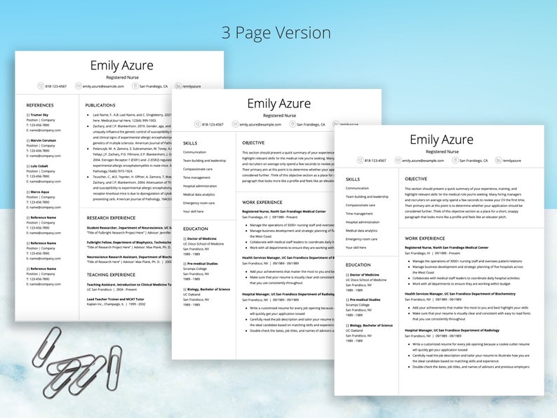 CV Template Professional Nurse Resume Template Digital Download Google