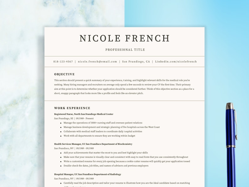 May include: A resume template with a black and white design. The text on the resume is in a sans-serif font. The resume includes a section for work experience, education, and skills. The resume is formatted to be easy to read and visually appealing.