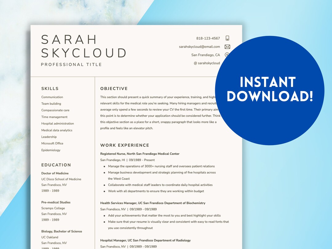 Professional Resume Template – CV and Cover Letter (google Docs, Word ...