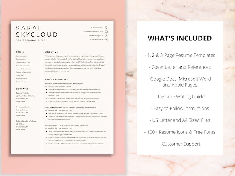 Professional Resume Template CV Template Word Resume Template Google Docs Resume and Cover Letter Template Digital Download image 2