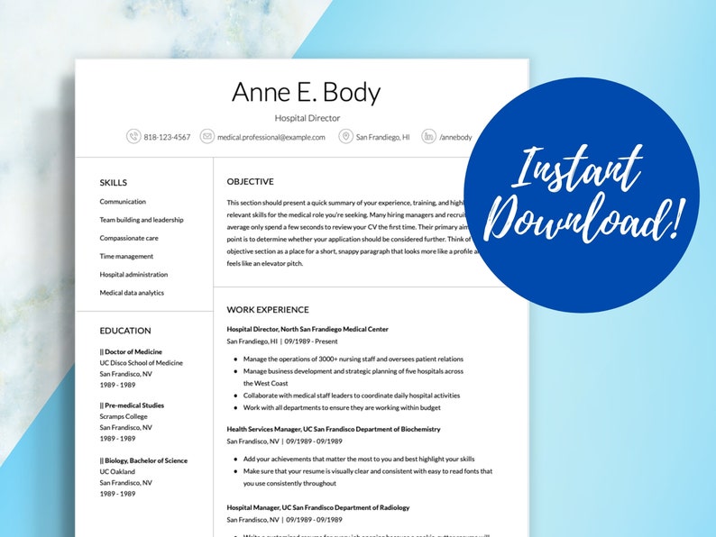 Google Docs Resume Nursing Resume Template CV Template Word Digital Download Compatible with Apple Pages and Word Docs image 1