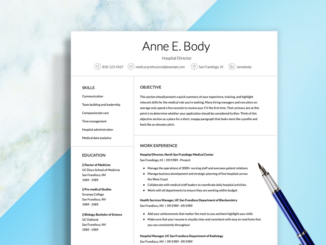 Professional Nursing Resume Template – CV for Google Docs, Pages, Word ...