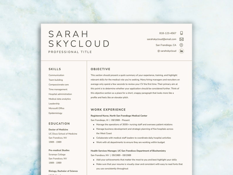 CV Template Professional Professional Resume Template Digital Download Google Docs Resume Curriculum Vitae Word Apple Pages image 1