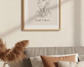 Arte de pared femenino imprimible / Impresión de arte lineal de mujer / Decoración minimalista bohemia / Creado para convertirse / Descarga digital