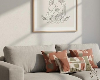 Arte lineal minimalista de mujer imprimible / Arte mural femenino / Decoración del hogar bohemia neutra / Mujer abstracta moderna / Descarga digital
