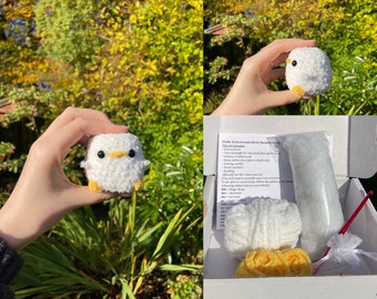 Fluffy duck crochet kit by Rachel's Crochet Creations | gift animals plushie amigurumi birthday diy pattern mallard fidget toy