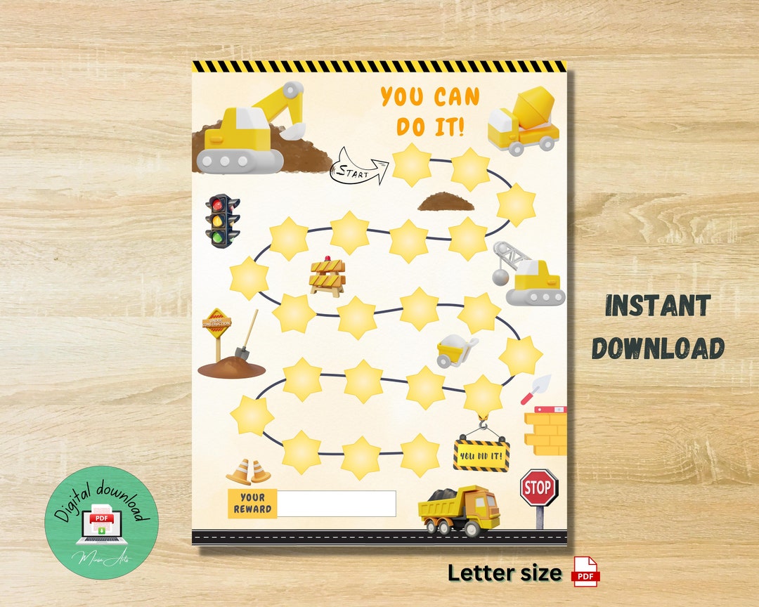 PRINTABLE Construction Reward Chart for Boys Behavior Chart for ...