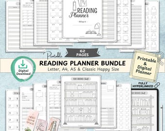 Comprehensive Reading Planner Journal | Printable Book Tracker Bookshelf Reviews, Challenges, Logs, Bookmarks | Digital Reading Journal PDF