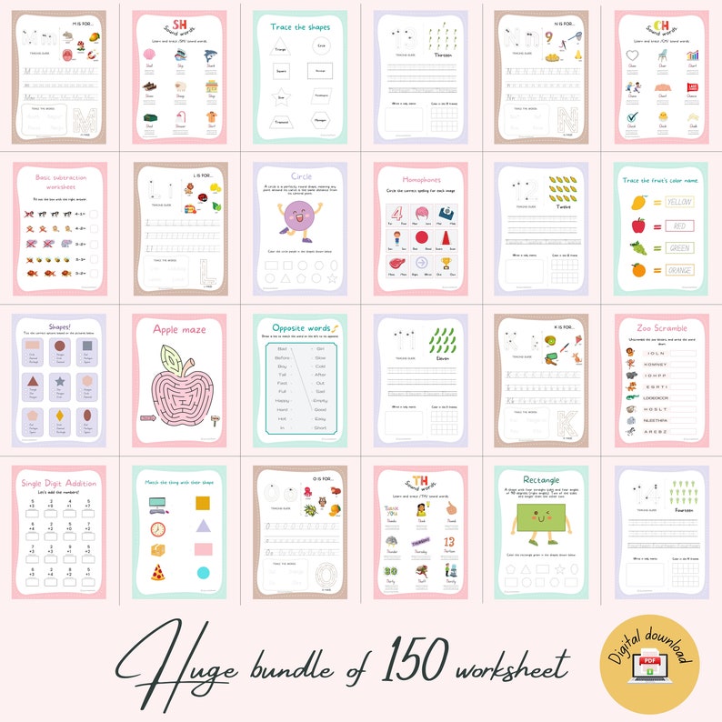 Toddler Worksheets Printable Workbook 150 Pages At-home - Etsy