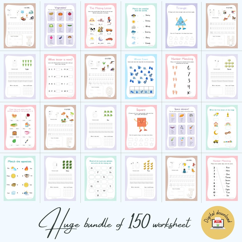 Worksheets for Kids Preschool Workbook Toddler Learning - Etsy