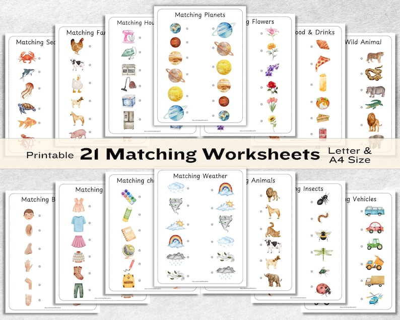 Engaging Printable Matching Worksheets for Preschool Kindergarten Fun and Educational Activities - PDF