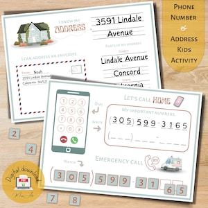 Phone number & Address activity for kids, Life skill worksheet, Toddler printable, Homeschool learning, Preschool curriculum