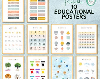Pósters educativos para niños: Alfabeto, números y sistema solar (PDF)