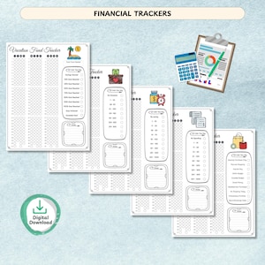 Printable yearly tracker PDF including health, fitness, and productivity tracking layouts.